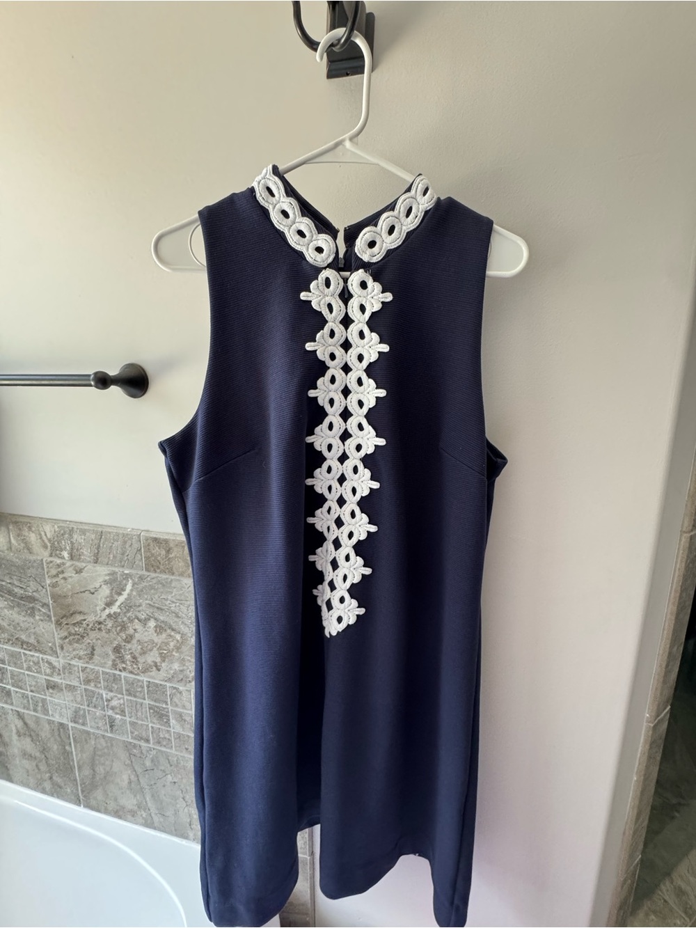 Lilly Pulitzer Navy Shift Dress with White Crochet Front